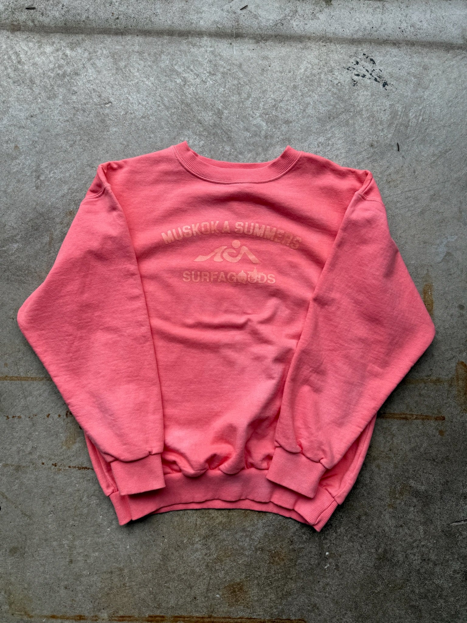 MUSKOKA SUMMERS HAND DYED CREWNECK MADE IN CANADA SIZE LARGE CORAL