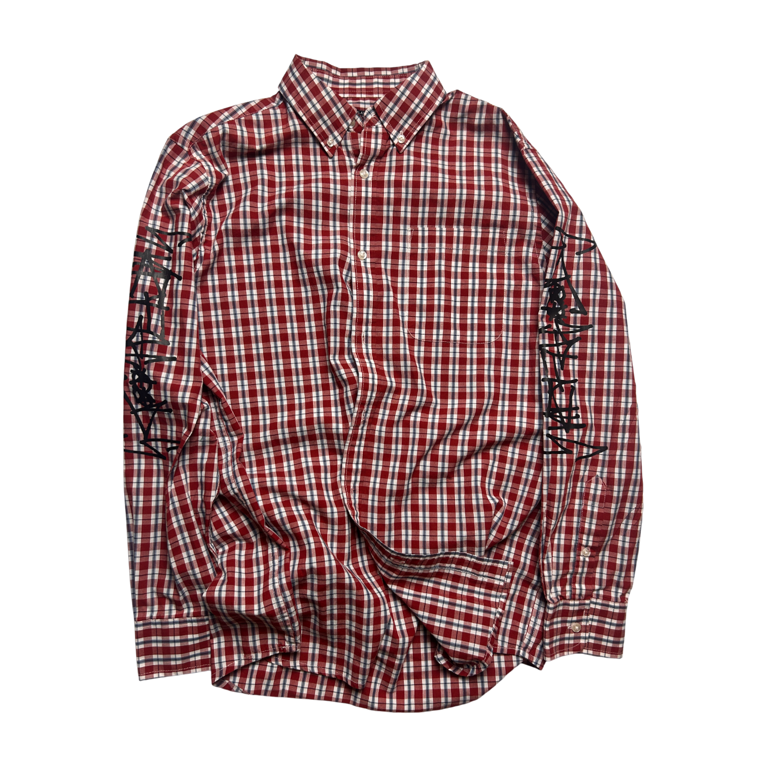 Button-Up — Plaid Graffiti Sleeve — One-of-One Vintage Upcycled — M/L