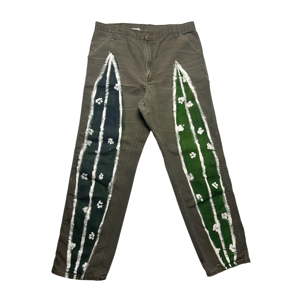 Carpenter Pants — Surfboard Pants — Olive — One-of-One Hand-Painted — 36x34 — hand-painted